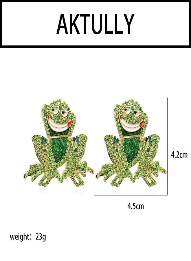 Aktully Frog Earrings for Women Vintage Rhinestone Frogs Stud Earrings Cute Funny Animal Earrings Frog Jewelry for Women (Green) - Image 4